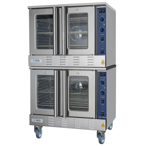 Koolmore 38 in. Full Size Double Natural Gas Convection Oven 108,000 BTU Total with Stacking Kit and Casters - KM-DCCO54-NGC