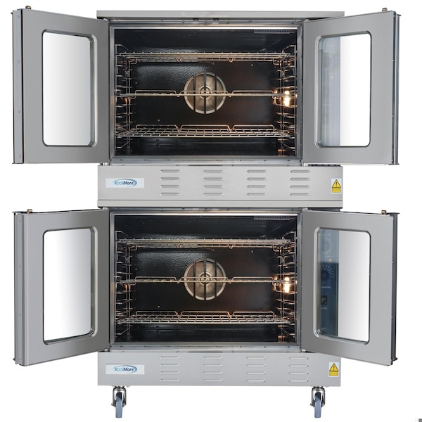 Koolmore 38 in. Full Size Double Natural Gas Convection Oven 108,000 BTU Total with Stacking Kit and Casters - KM-DCCO54-NGC
