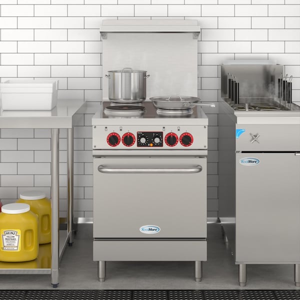 Koolmore 24 In. Commercial Electric Range with 4 Burners and 1 Standard Electric Oven - 208V 3 Phase - KM-CR24-E