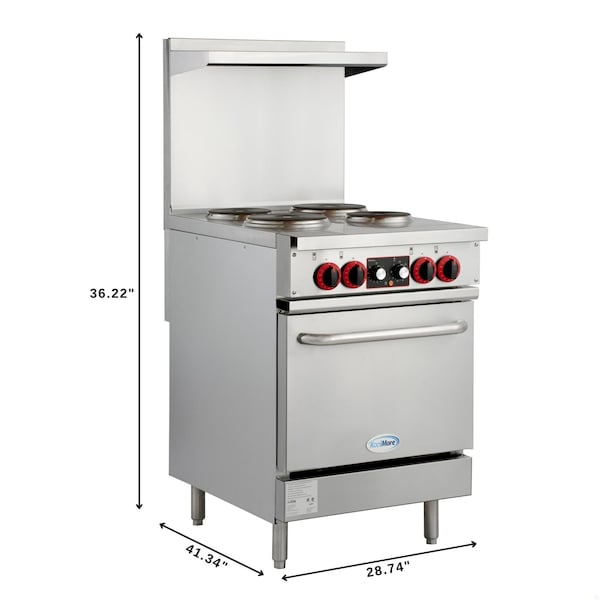 Koolmore 24 In. Commercial Electric Range with 4 Burners and 1 Standard Electric Oven - 208V 3 Phase - KM-CR24-E
