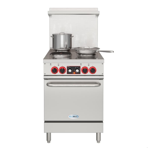 Koolmore 24 In. Commercial Electric Range with 4 Burners and 1 Standard Electric Oven - 208V 3 Phase - KM-CR24-E