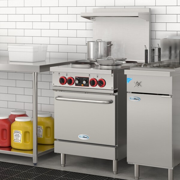 Koolmore 24 In. Commercial Electric Range with 4 Burners and 1 Standard Electric Oven - 208V 3 Phase - KM-CR24-E