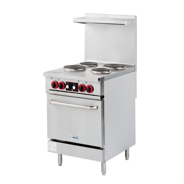 Koolmore 24 In. Commercial Electric Range with 4 Burners and 1 Standard Electric Oven - 208V 3 Phase - KM-CR24-E