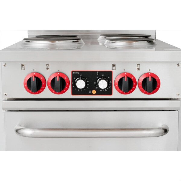 Koolmore 24 In. Commercial Electric Range with 4 Burners and 1 Standard Electric Oven - 208V 3 Phase - KM-CR24-E