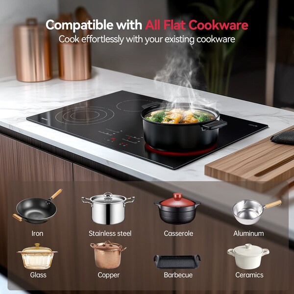 Tecasa 30-in 4 Burners Smooth Surface (Radiant) Black Electric Cooktop with Bridge Element - MT-T47364RT