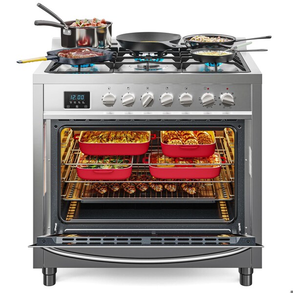 Koolmore 36 Inch Professional Dual Fuel range Stainless Steel with Legs - KM-FR36DF-SS
