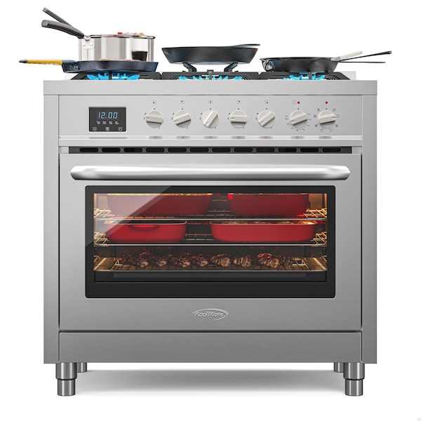 Koolmore 36 Inch Professional Dual Fuel range Stainless Steel with Legs - KM-FR36DF-SS
