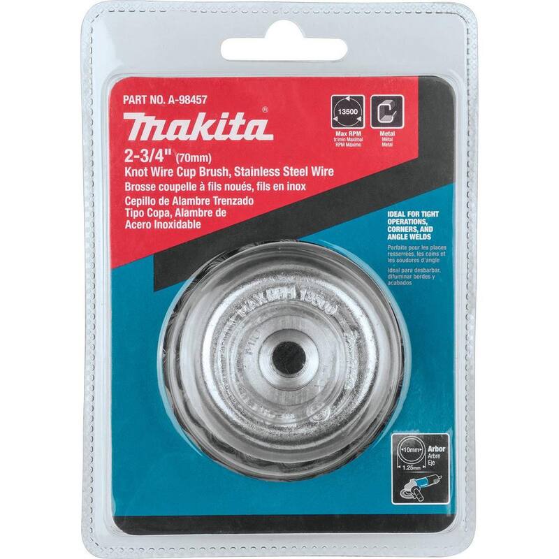 Brocha de copa de alambre de nudos de acero inoxidable Makita M10 x 1.25 in. x 2-3/4 in. - A-98457
