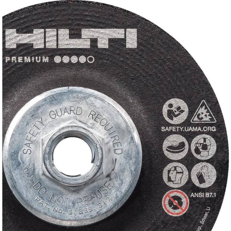 Disco de desbaste de circonio premium tipo 27 con buje Hilti de 4.5 pulg. x 1/4 pulg. x 5/8 pulg. AG-D SP de 11 (paquete de 10) - 2235215