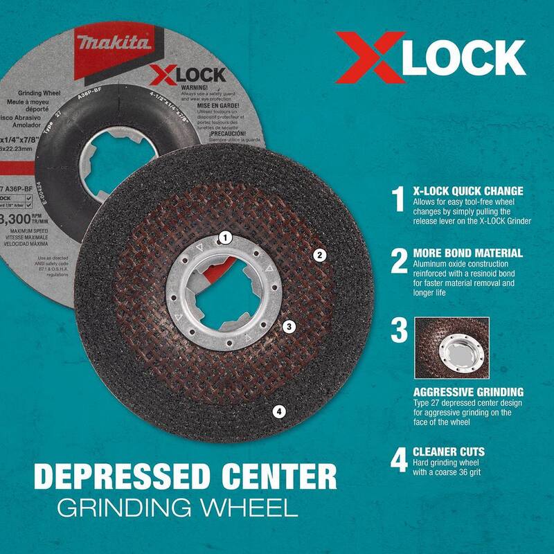 Makita X-LOCK 5 pulgadas x 1/4 pulgadas x 7/8 pulgadas 36-Grit Tipo 27 Rueda de Rectificado Abrasivo de Uso General para Metal - E-00452
