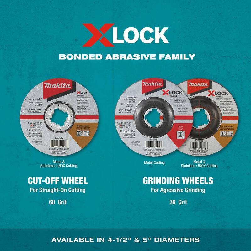 Makita X-LOCK 5 pulgadas x 1/4 pulgadas x 7/8 pulgadas 36-Grit Tipo 27 Rueda de Rectificado Abrasivo de Uso General para Metal - E-00452