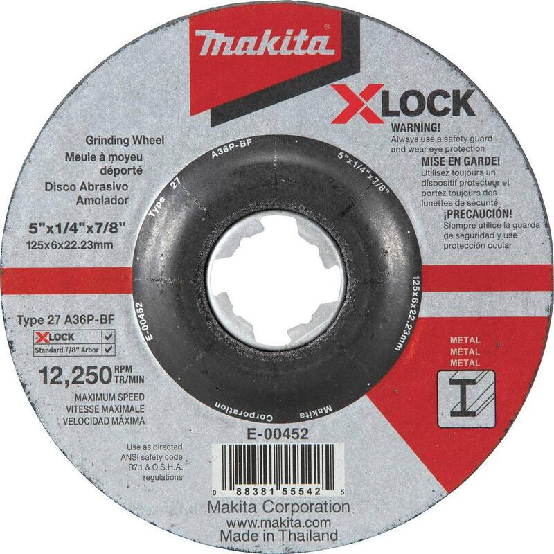 Makita X-LOCK 5 pulgadas x 1/4 pulgadas x 7/8 pulgadas 36-Grit Tipo 27 Rueda de Rectificado Abrasivo de Uso General para Metal - E-00452