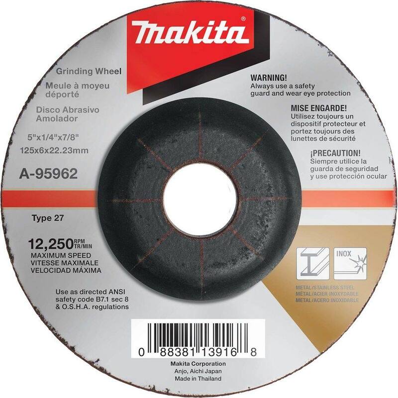Rueda de esmerilado INOX de grano 36 de Makita de 5 pulgadas x 1/4 pulgadas x 7/8 pulgadas - A-95962