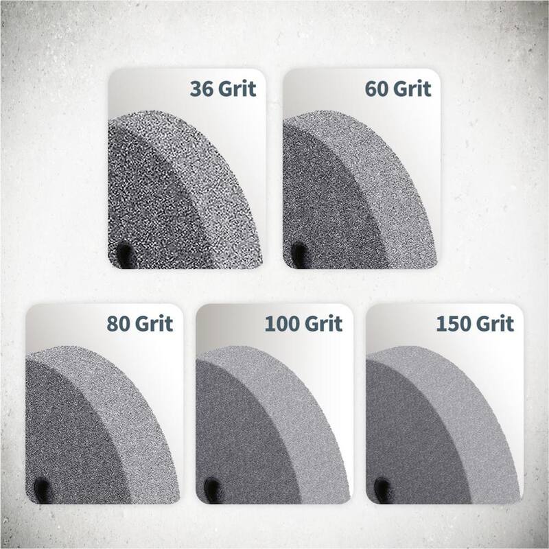 Ruedas de esmeril de óxido de aluminio de 8 pulg. x 1 pulg. x 5/8 pulg. de 36 y 100 granos (Blanco) para amoladora de banco - 15527