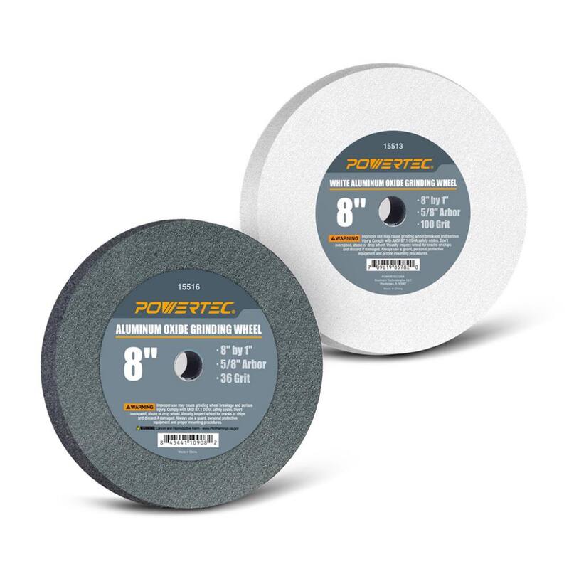 Ruedas de esmeril de óxido de aluminio de 8 pulg. x 1 pulg. x 5/8 pulg. de 36 y 100 granos (Blanco) para amoladora de banco - 15527
