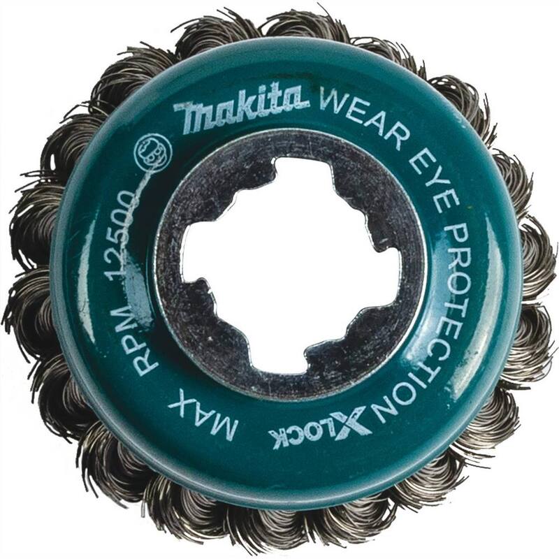 Sistema de cambio rápido X-Lock de Makita 3-1/8 pulgadas de cepillo taza de alambre delgado de nudo de acero al carbono - D-72615
