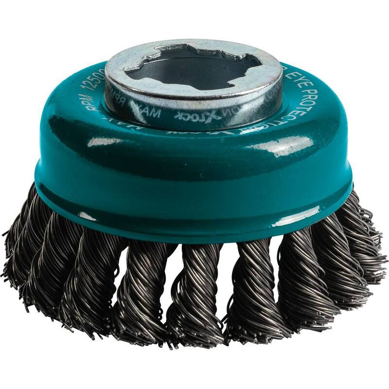 Sistema de cambio rápido X-Lock de Makita 3-1/8 pulgadas de cepillo taza de alambre delgado de nudo de acero al carbono - D-72615