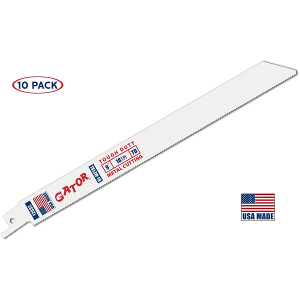 Gator Reciprocating Saw Blade 9 in. x 3/4 in. x 18pi #12032-10, Tough Duty Metal Cutting, 10PK - 12032-10