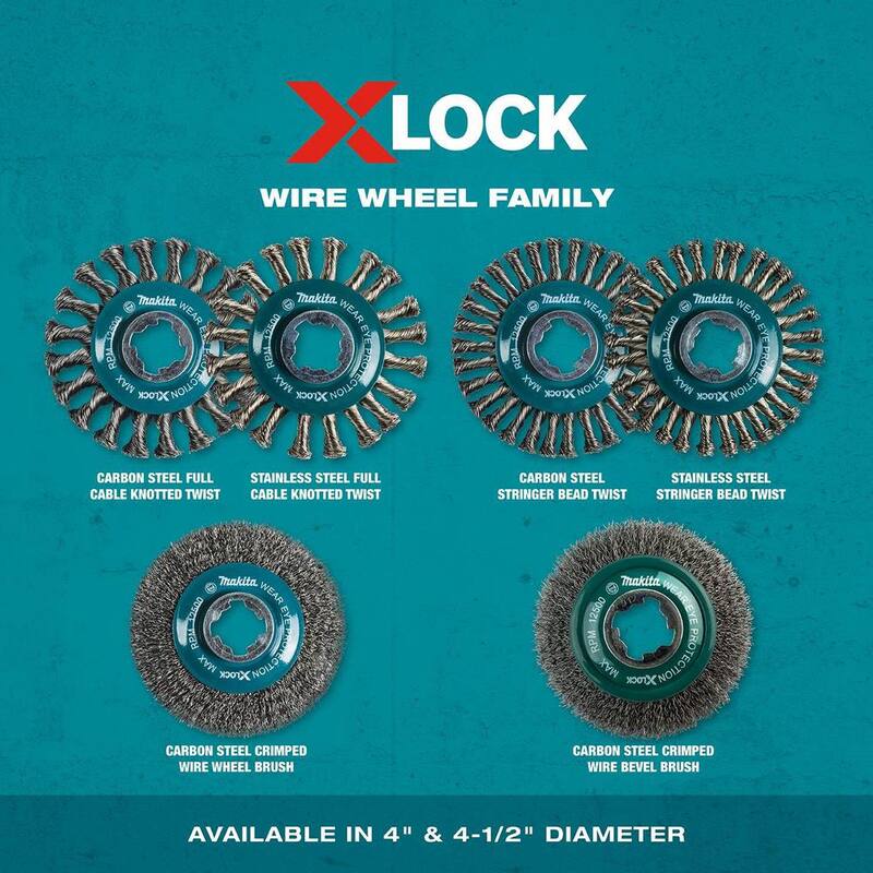 Brocha en ángulo de alambre ondulado de acero al carbono de 4 pulgadas con sistema de bloqueo X-Lock - D-73190 de Makita