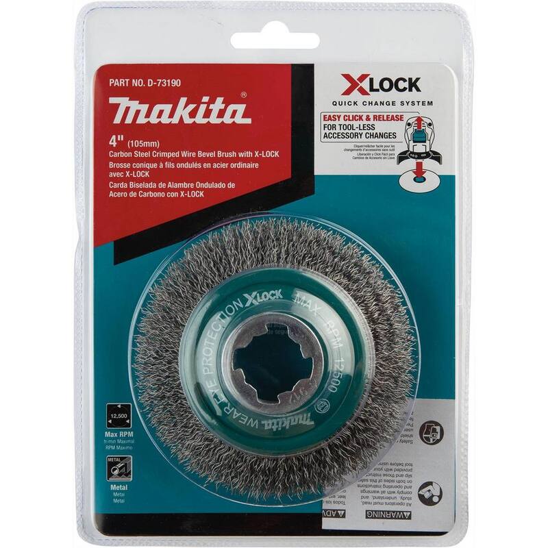 Brocha en ángulo de alambre ondulado de acero al carbono de 4 pulgadas con sistema de bloqueo X-Lock - D-73190 de Makita