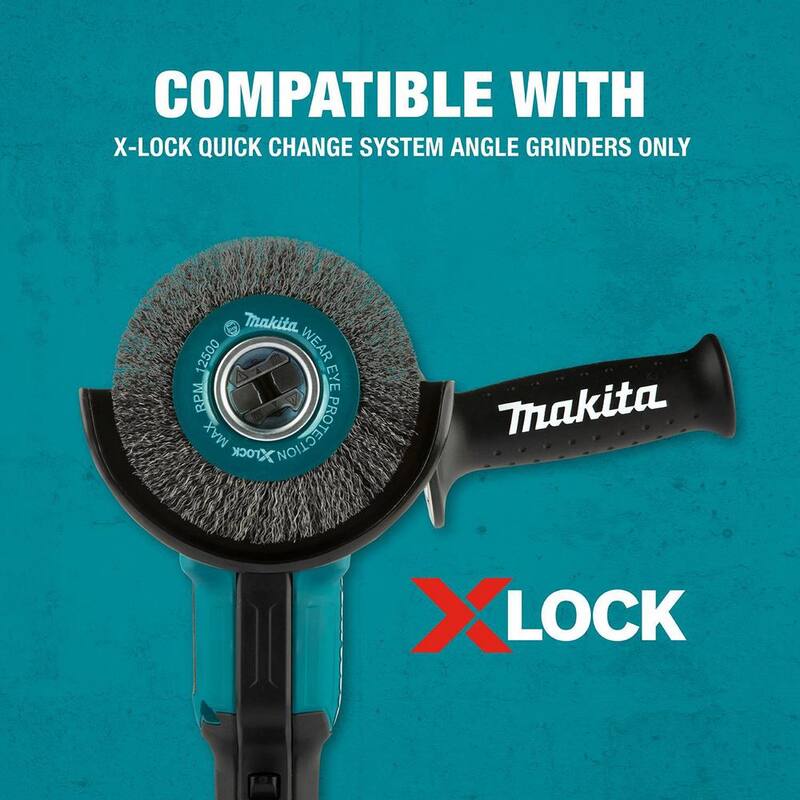 Brocha en ángulo de alambre ondulado de acero al carbono de 4 pulgadas con sistema de bloqueo X-Lock - D-73190 de Makita