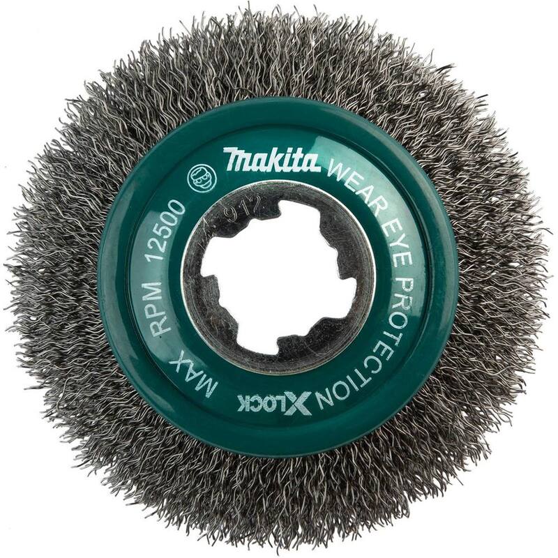 Brocha en ángulo de alambre ondulado de acero al carbono de 4 pulgadas con sistema de bloqueo X-Lock - D-73190 de Makita