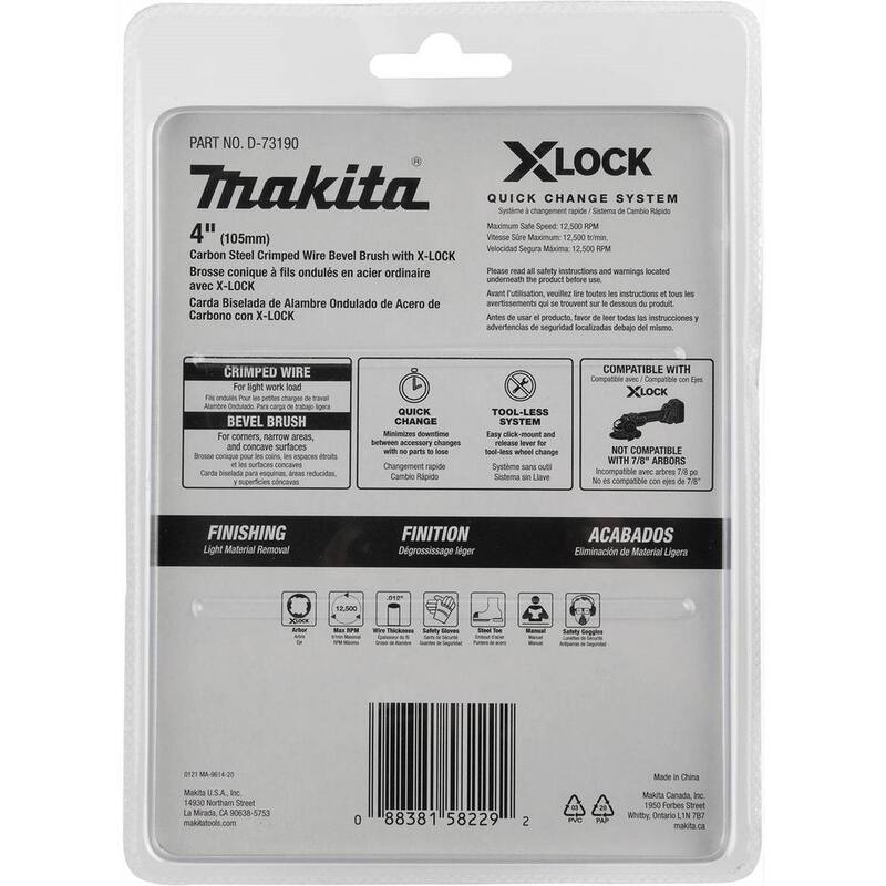 Brocha en ángulo de alambre ondulado de acero al carbono de 4 pulgadas con sistema de bloqueo X-Lock - D-73190 de Makita