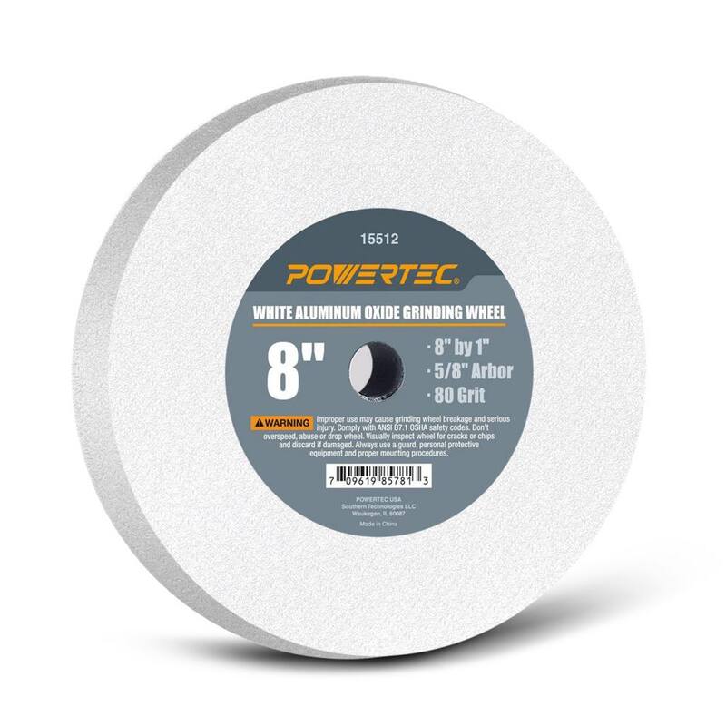 POWERTEC 8 pulgadas x 1 pulgada 80-Grit 5/8 pulgadas Arbor Muela de alúmina blanca para afiladora de banco - 15512