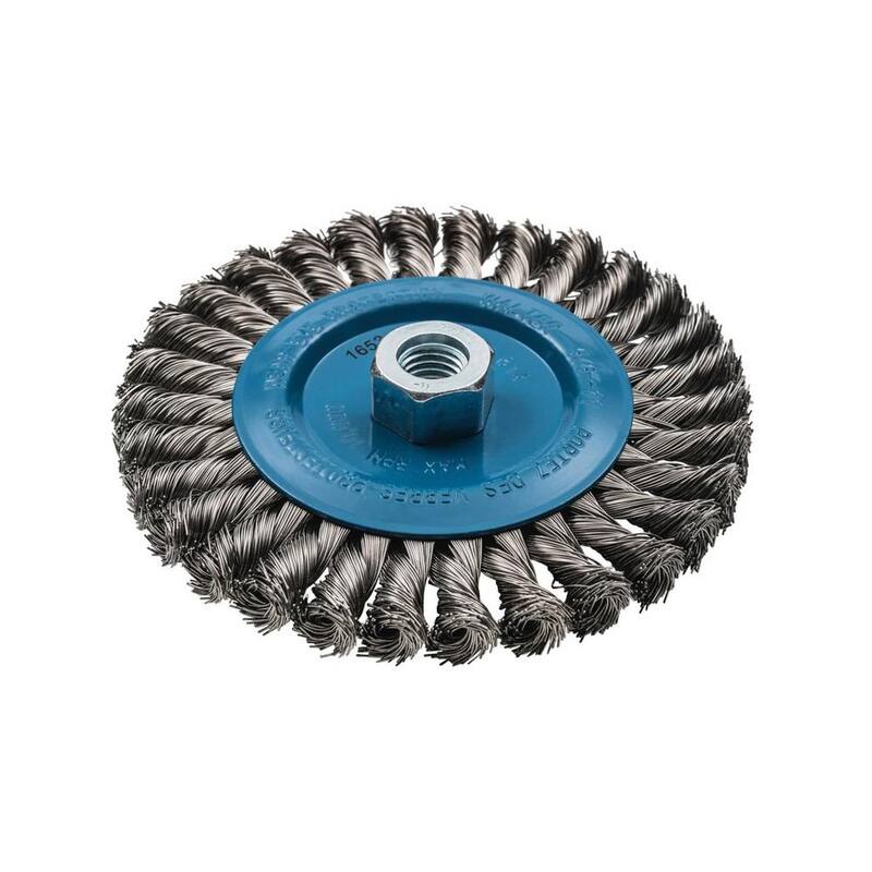 6 in. Cepillo de rueda con alambre trenzado con nudos de WALTER SURFACE TECHNOLOGIES - Arbor de 5/8 in. - 11 in. - 13L614