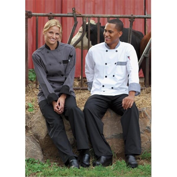 Nathan Caleb Newport Chef Coat 10 Buttons in White with Houndstooth Trim Large - NA608897