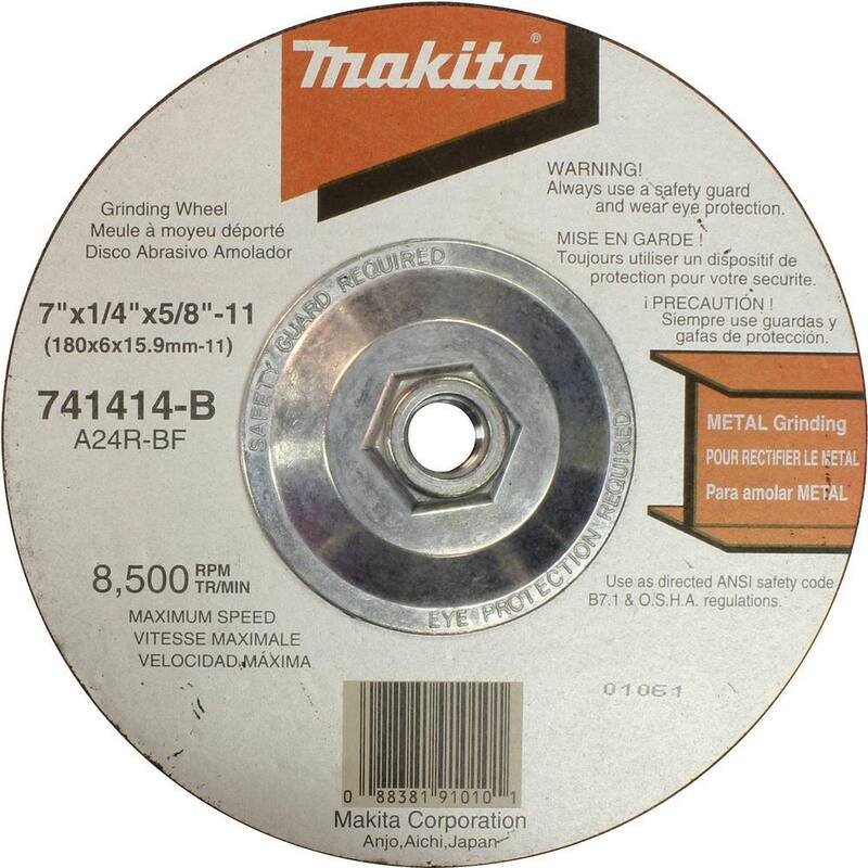 Rueda abrasiva con cubo de Makita de 7 pulgadas x 5/8 pulgadas-11 x 1/4 pulgadas, grano 24 (paquete de 10) - 741414-B-10