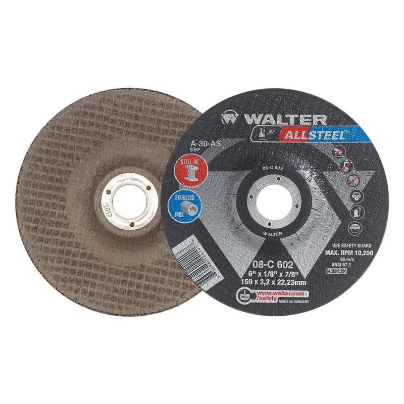 WALTER SURFACE TECHNOLOGIES ALLSTEEL 6 pulgadas x 7/8 pulgadas Arbor x 1/8 pulgadas Rueda de esmerilado T27 GR A-30-AS (Paquete de 25) - 08C602