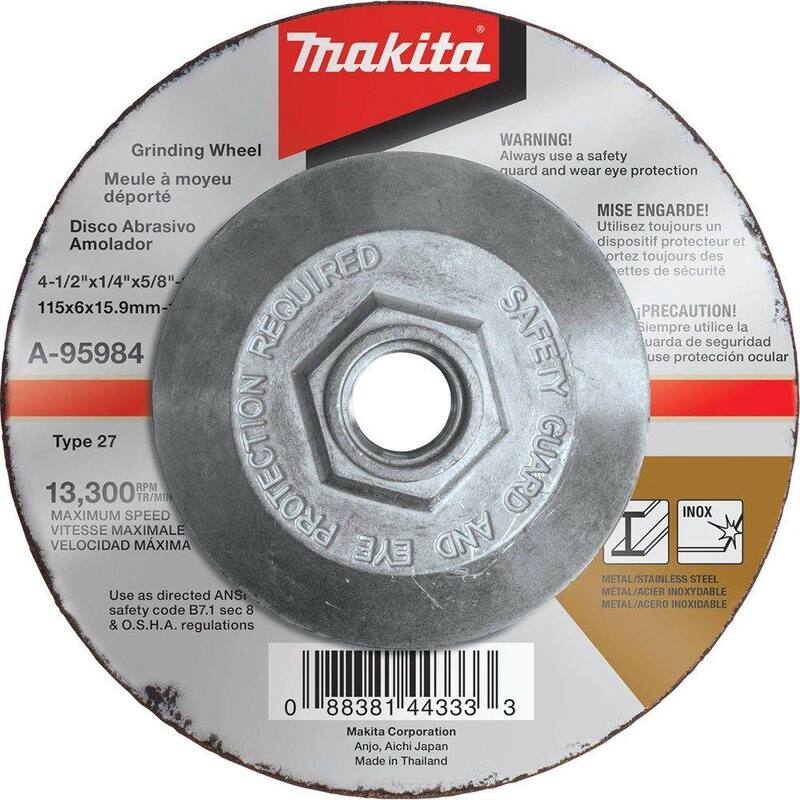 Muela para rectificar INOX de grano 36 de 4-1/2 pulg. x 1/4 pulg. x 5/8 pulg. Makita - A-95984