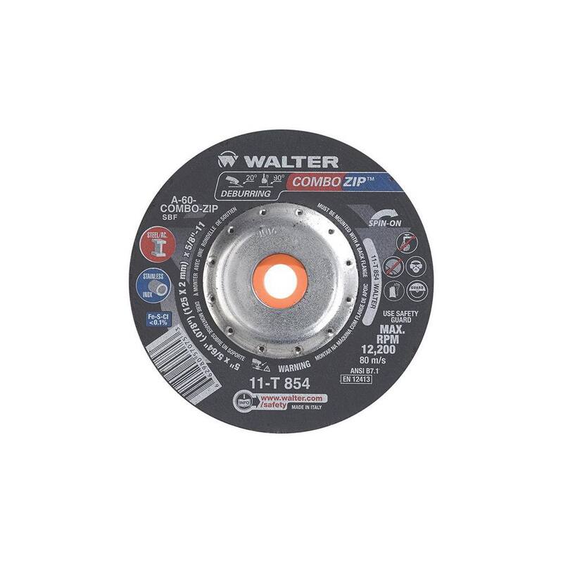 Combo Zip Spin-On de WALTER SURFACE TECHNOLOGIES de 5 pulgadas x 5/8-11 en Arbo x 5/64 en T27 GR A-60-Combo-Zip Cortando y Desbarbando (paquete de 25) - 11T854