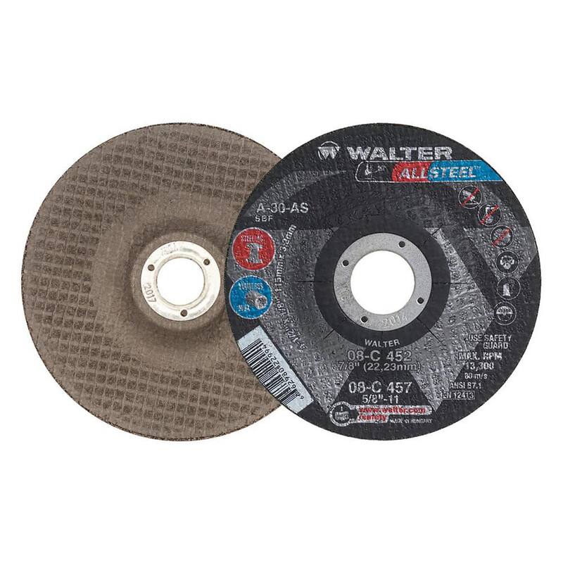 WALTER SURFACE TECHNOLOGIES ALLSTEEL 4.5 pulgadas x 7/8 pulgadas Arbor x 1/8 pulgadas T27 GR A-30-AS Rueda de rectificado (Paquete de 25) - 08C452