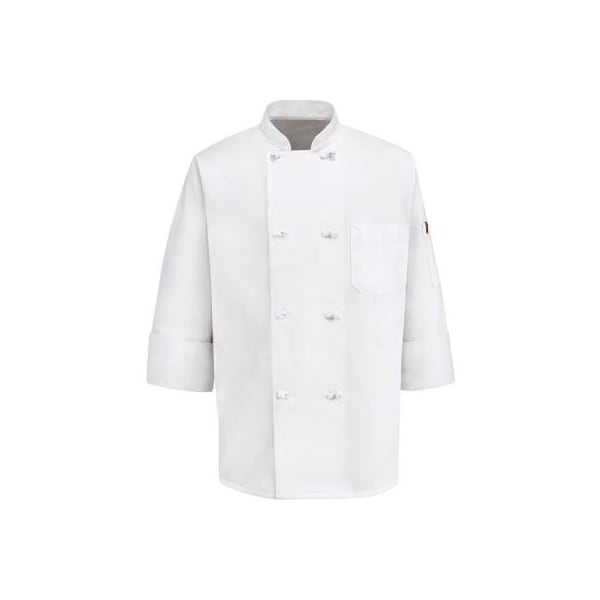 Vf Imagewear Chef Designs 8 Button-Front Chef Coat, Thermometer Pocket, Cloth Buttons, White, Poly/Cotton, XL - 0414WHRGXL
