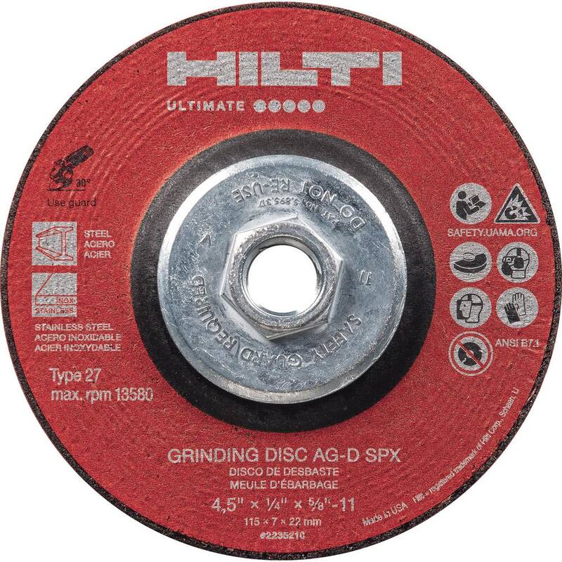 Hilti 5 pulgadas x 1/4 pulgadas x 5/8 pulgadas 11 AG-D SPX Tipo 27 Rueda de rectificado de cerámica ultimate con cubo (paquete de 10) - 2235211
