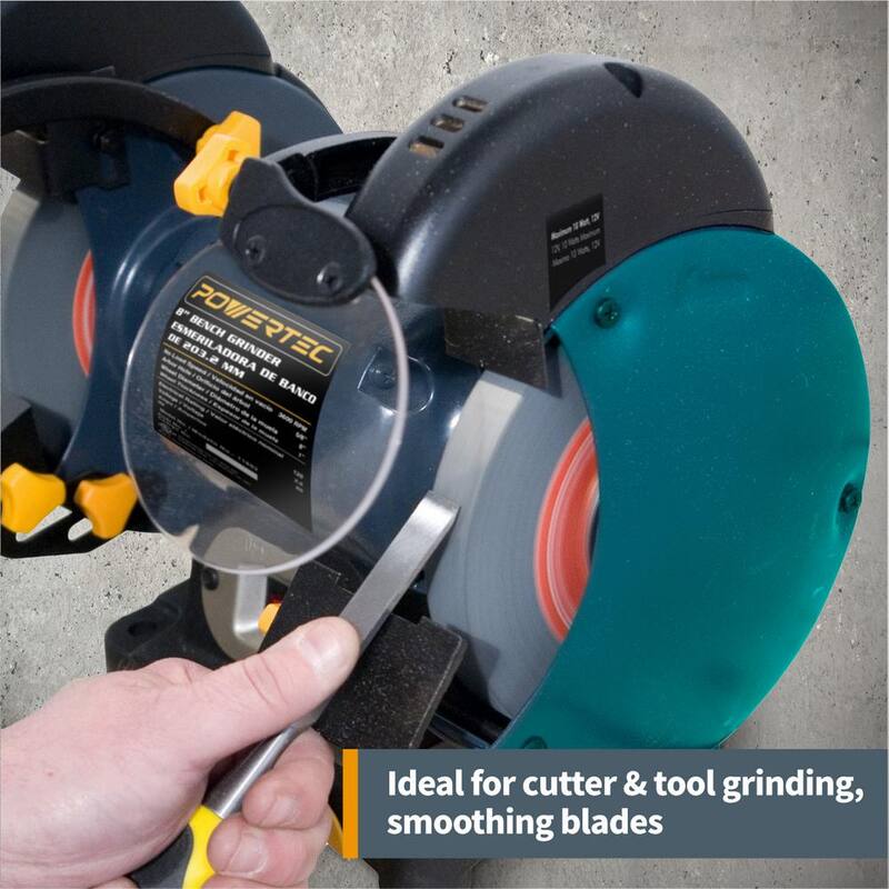 POWERTEC Llanta de alúmina de óxido de aluminio de grano 36 de 8 pulgadas x 1 pulgada y con arbor de 5/8 pulgadas para amoladora de banco (paquete de 2) - 15516-P2