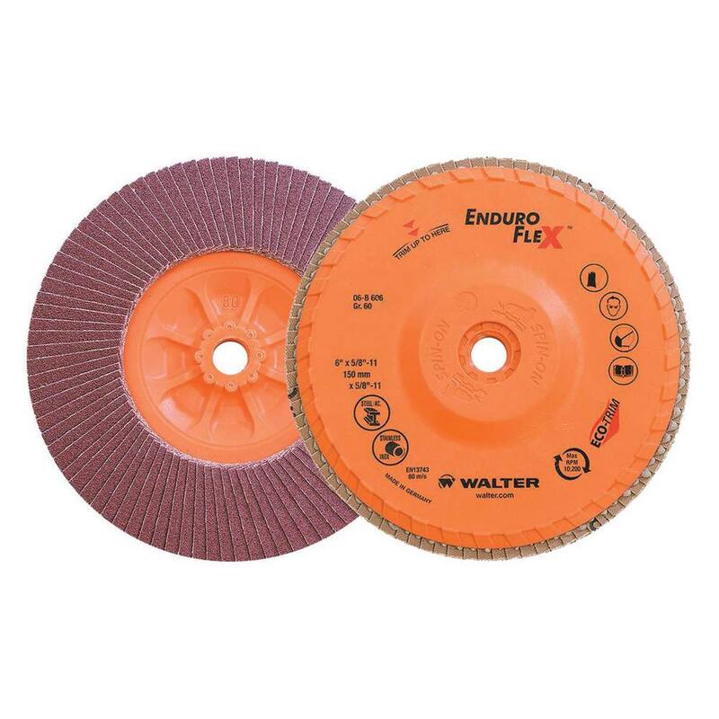 WALTER SURFACE TECHNOLOGIES ENDURO-FLEX 6 in. x 5/8-11 in. Arbor GR60 The Longest Life Flap Disc (Paquete de 10) - 06B606

Vida útil más larga disco de láminas (paquete de 10)