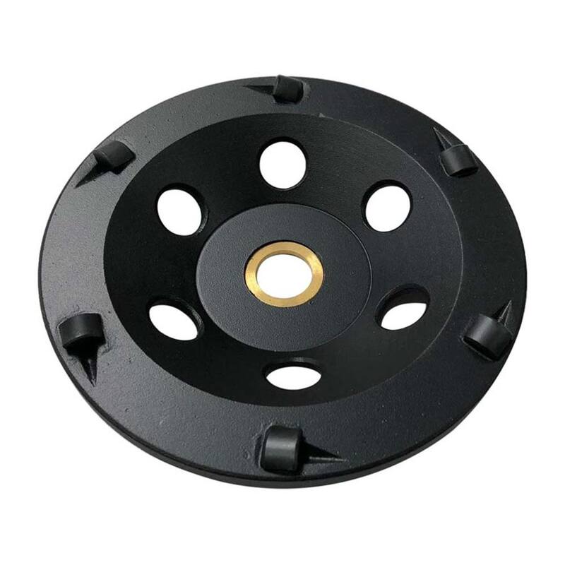 Rueda de rectificado PCD de 5 pulgadas, 6 segmentos PCD redondos de 6 cuartos, Arbor no roscado de 7/8 pulgadas a 5/8 pulgadas - PWP0506A7_THD