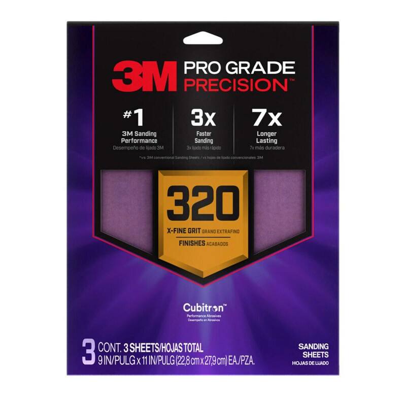 Hoja de lija de 320 granos Pro Grade Precision de 9 pulgadas por 11 pulgadas con respaldo antideslizante (paquete de 3) - SHR320-PGP-3T.