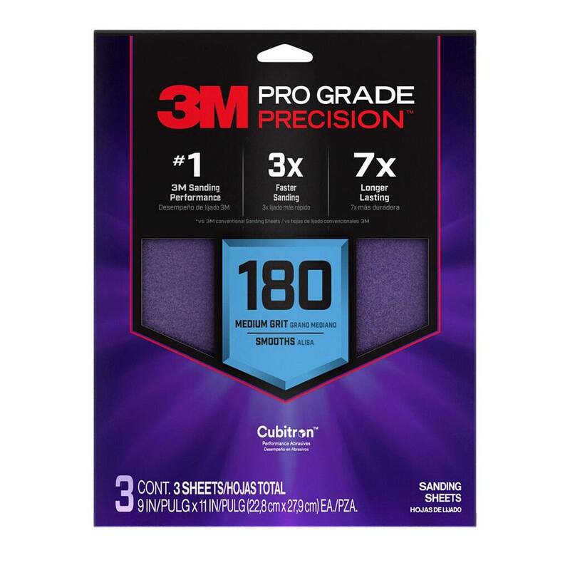 Hoja de lija de mayor grado de precisión de 3M de 9 pulgadas x 11 pulgadas, 180 grados, con respaldo antideslizante para un lijado más rápido (paquete de 3) - SHR180-PGP-3T