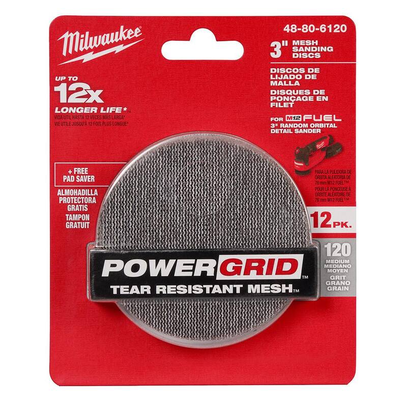 Discos de lija de malla de 120 granos de 3 pulgadas de Milwaukee para M12 FUEL 3 pulgadas Lijadora orbital aleatoria (13 piezas) - 48-80-6120