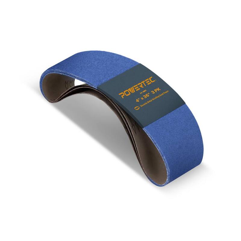 Banda de Lijado de Óxido de Circonio para Molienda de Metal de 24 Granos de POWERTEC de 4 pulg. x 36 pulg. para Lijadora de Banda (paquete de 3) - 4436024Z-3