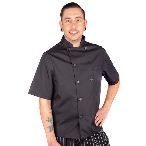 Allpoints Kng 3Xl Mens Chef Coat Lw Mesh Short Slv Black - 3905BLK3XL