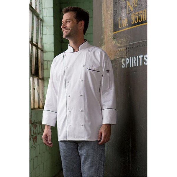 Nathan Caleb Provence Chef Coat in White with Black Piping 2XLarge - NA596308