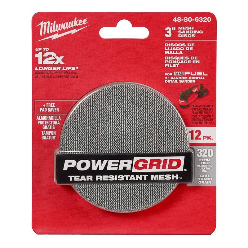 Discos de lijado de malla de 320 grados Milwaukee de 3 pulgadas para M12 FUEL 3 pulgadas Lijadora Orbital Aleatoria (13 piezas) - 48-80-6320