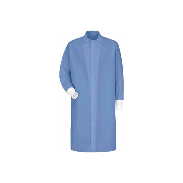Vf Imagewear Red Kap Gripper-Front Butcher Coat W/Knit Cuffs, Pocket-less, Spun Polyester, Light Blue, 2XL - KS60LBRGXXL