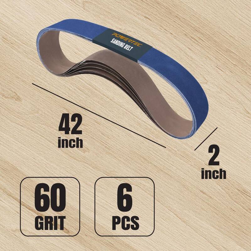 Bandas de lija de circonio de 60 granos de POWERTEC de 2 pulgadas x 42 pulgadas para lijadora de banda, lijadora de banda y disco (paquete de 6) - 424206Z-6