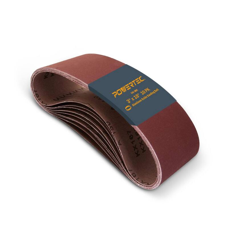 POWERTEC Banda de Lijado de Óxido de Aluminio de 100 Granos de 3 pulgadas x 18 pulgadas para Pulidor de Banda Portátil, Pulido de Metal (Paquete de 10) - 110820